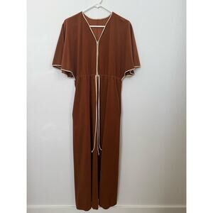 Vintage Vanity Fair Brown White Butterfly Sleeve Zip Up‎ Robe grannycore cottage